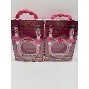 XO Poppy USB A Cable 4ft iPhone Charger Pink Lips Lot of 2